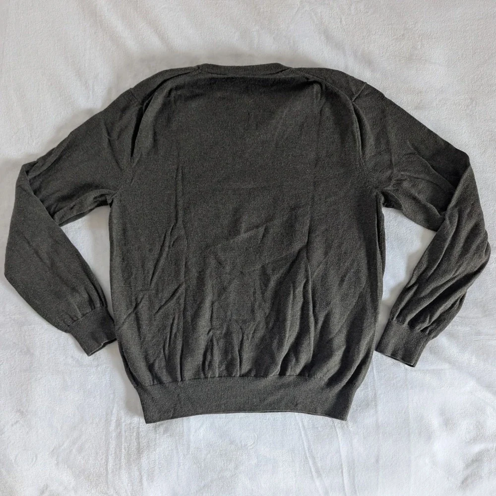 J. Crew V Neck Long Sleeve Cotton Cashmere Pull Over Sweater Dark Gray Mens Sz M